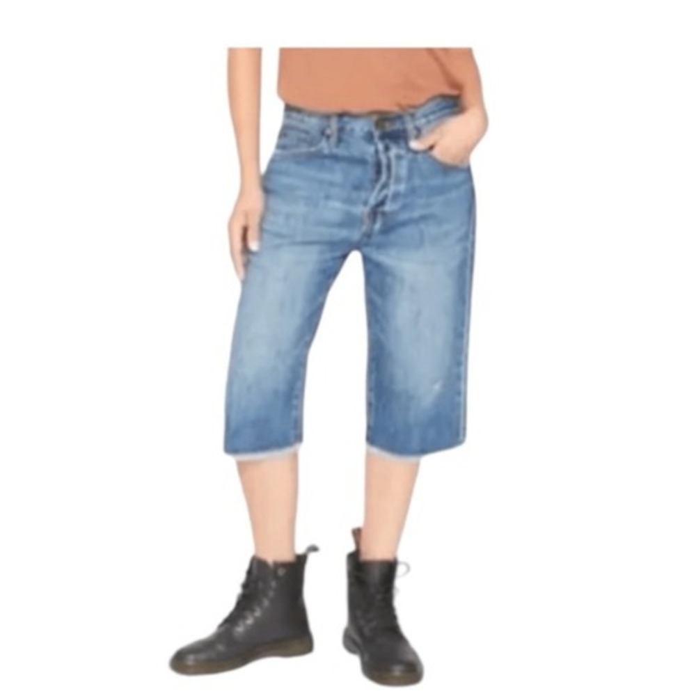 Free People X Sandrine Rose Jean Shorts Jorts Bermuda Hi-Rise Distressed 28 - Picture 3 of 9